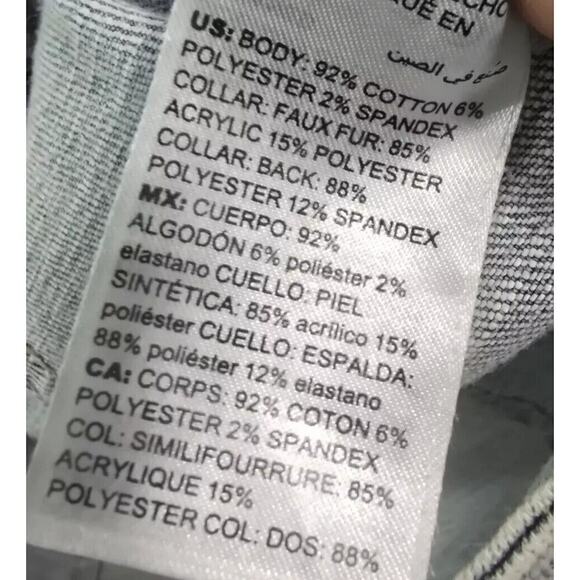 Chicos Denim Jacket Womens Small 0 Jean Faux Fur Collar Light Wash Stretch Bling - Picture 10 of 12